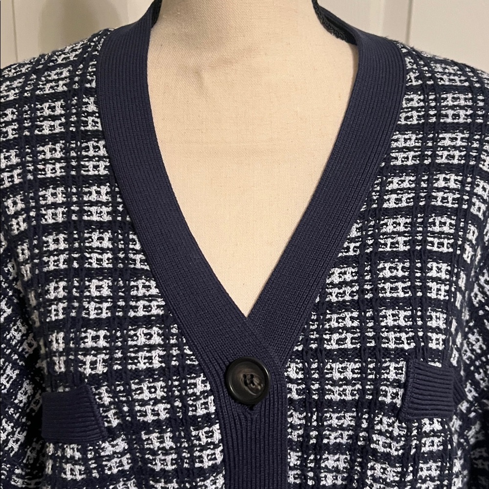 EUC, FREE ASSEMBLY TWEED CARDIGAN, NAVY SIZE XL - Picture 3 of 10